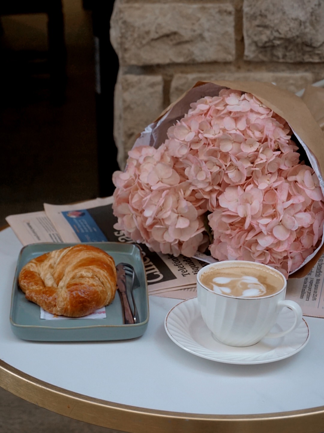 Hortensias y café por la mañana
